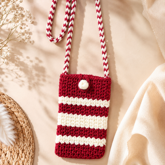 Handmade Crochet Phone Sling Bag red & white