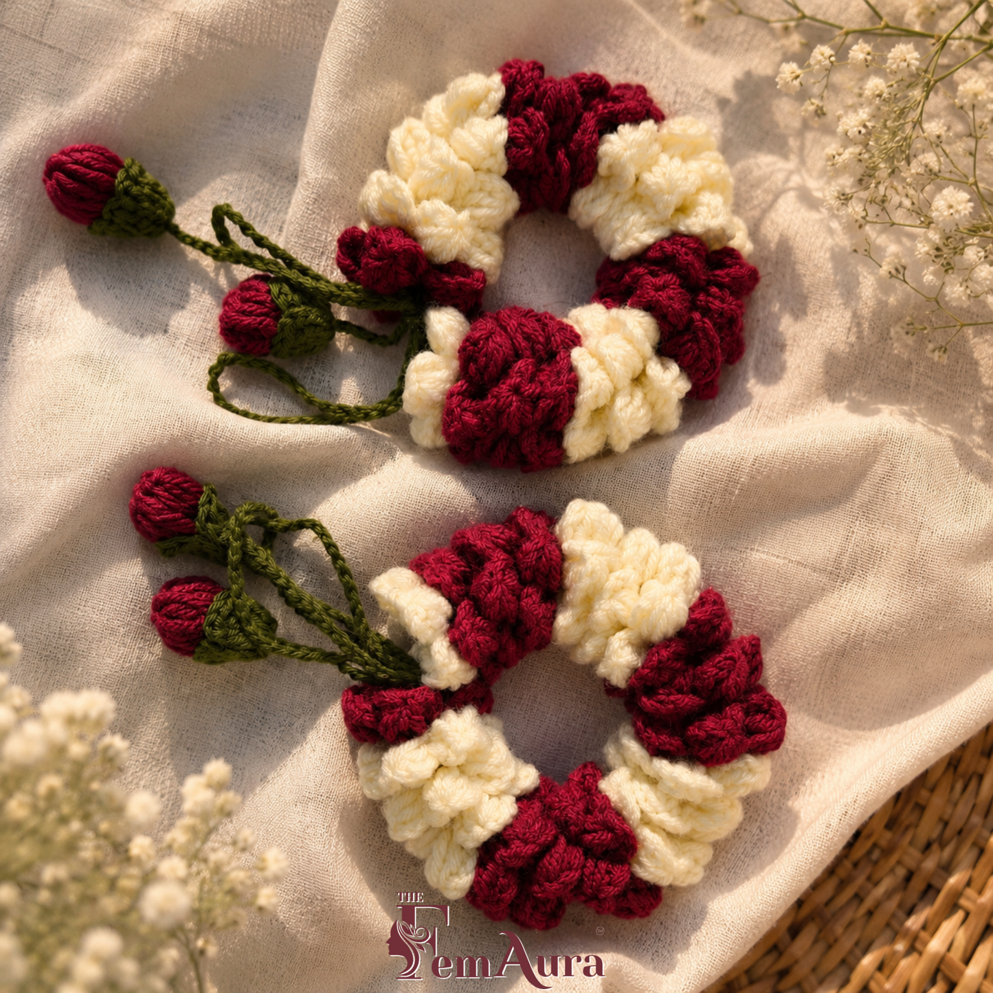 Handmade Crochet White+Red Floral Gajras  🌹