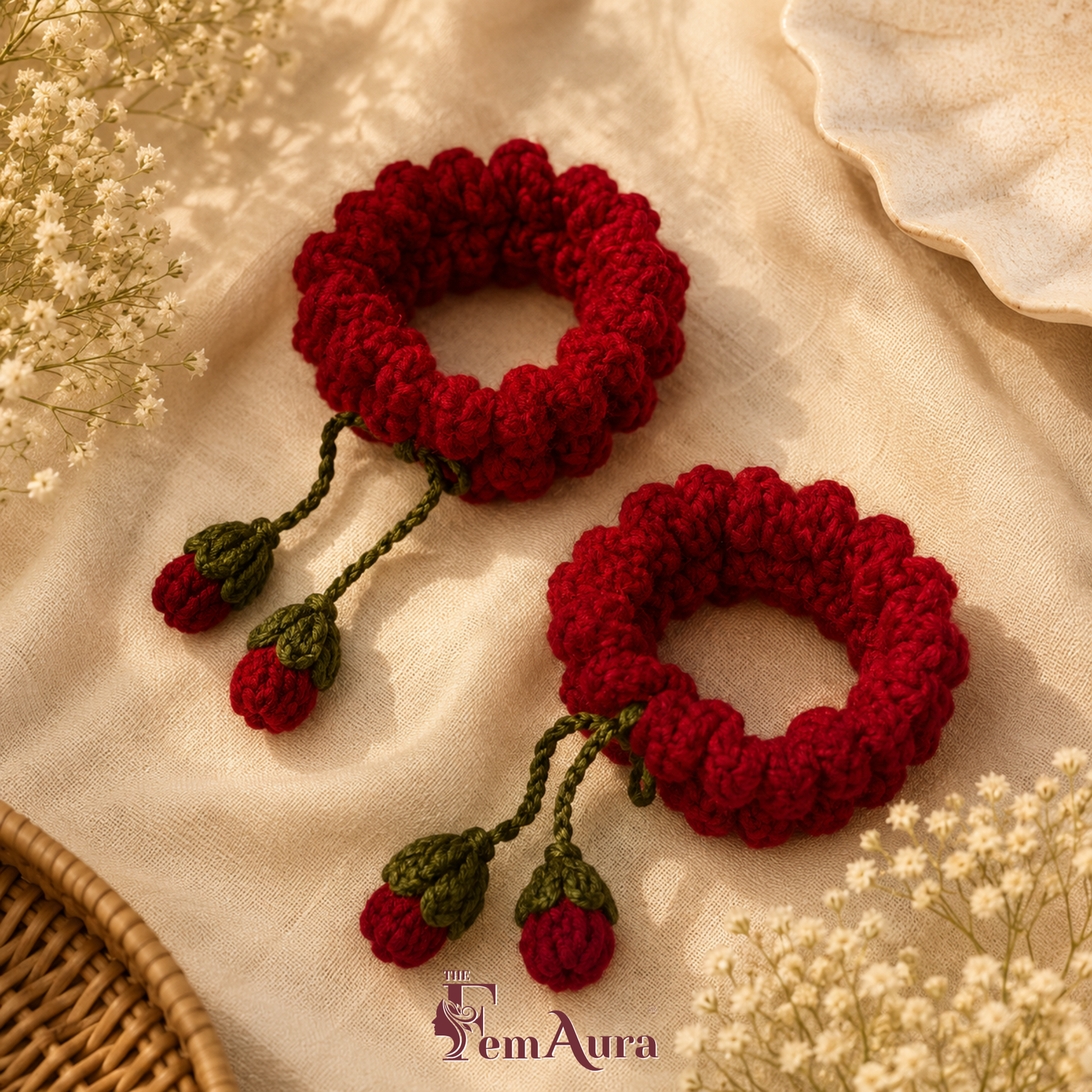 Handmade Crochet Red Floral Wrist Corsage 🌹