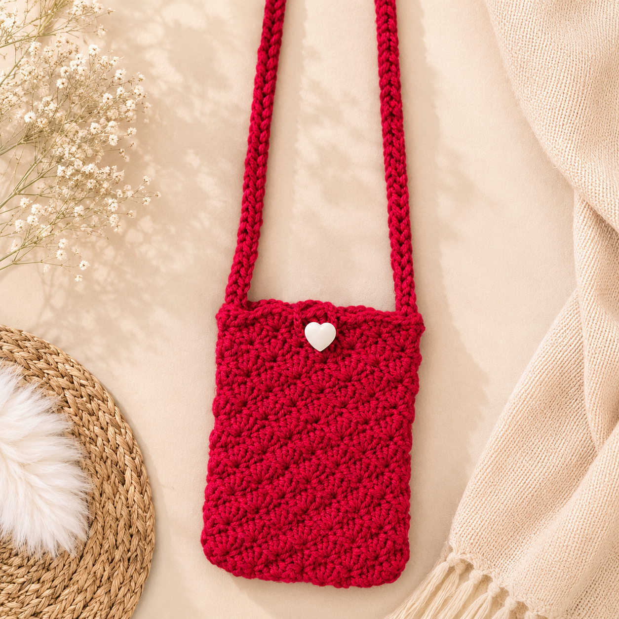 Homemade Crochet Red Cross Body Bag