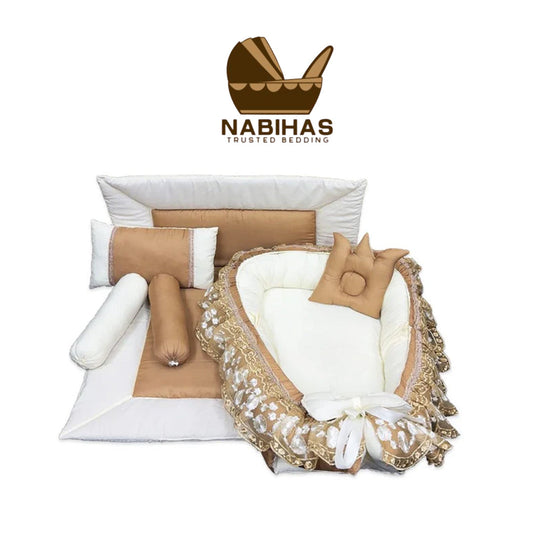 Crown Pattern 6 Pcs Baby Set 100% Cotton (CamelCream)